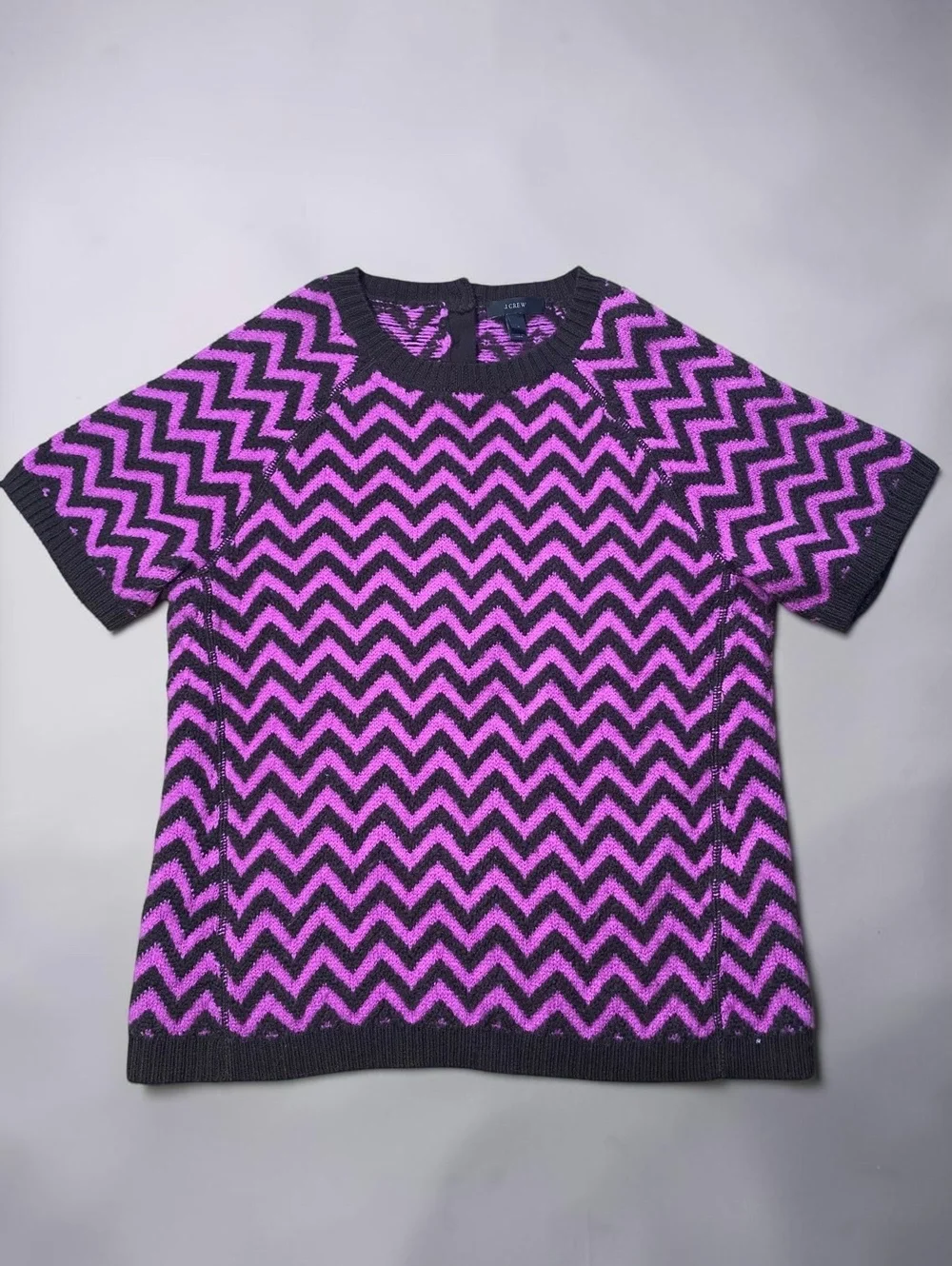 J.Crew Womens Sweater Medium M Purple Charcoal Chevron Zig Zag Merino Wool